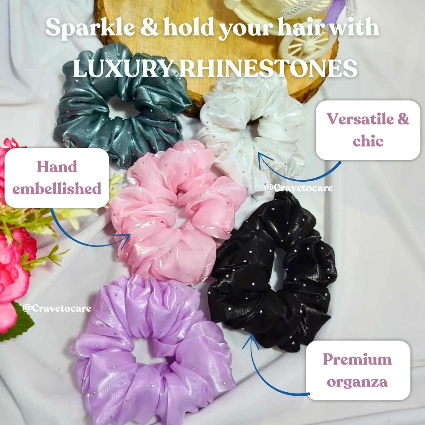 Sparkling organza Scrunchies - Set of 5