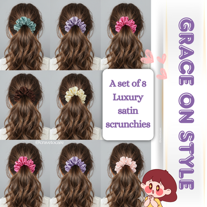 Premium satin scrunchies - set of 8