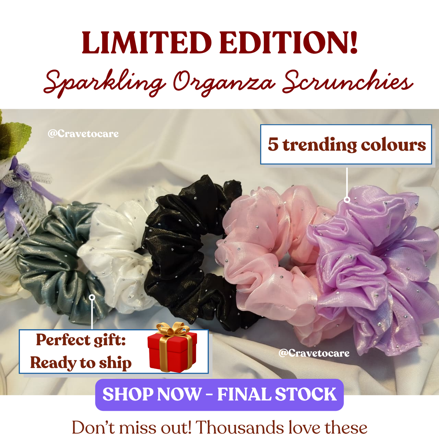 Sparkling organza Scrunchies - Set of 5