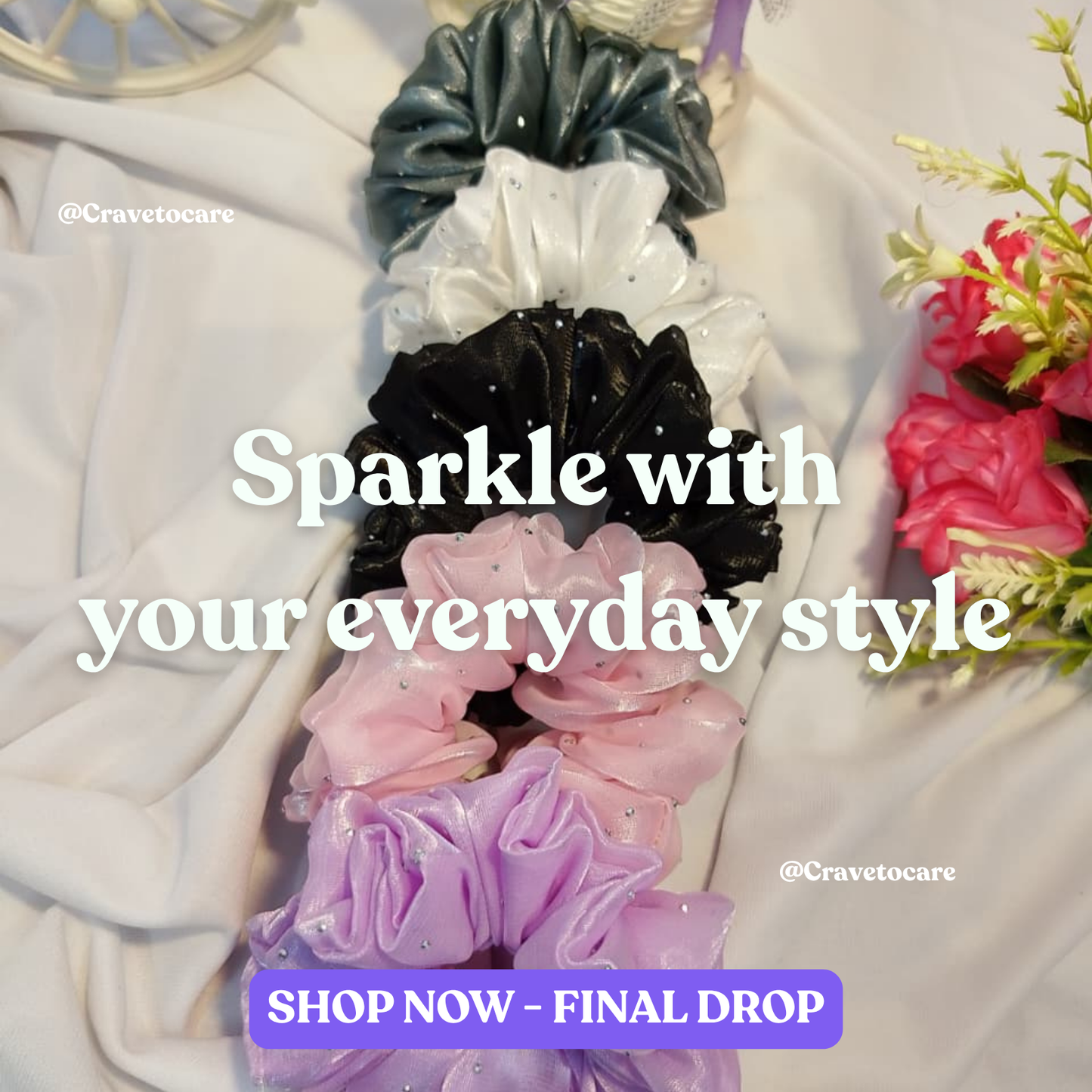 Sparkling organza Scrunchies - Set of 5